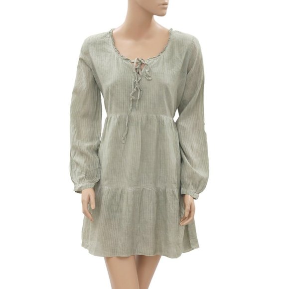 Tara Collection Striped Ruffle Mini Dress Long Sleeve Oversized Tie M - Picture 1 of 4